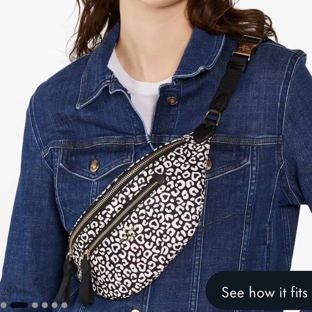 Kate Spade Chelsea Leopard Heart Belt Bag animal print black white - Picture 1 of 16